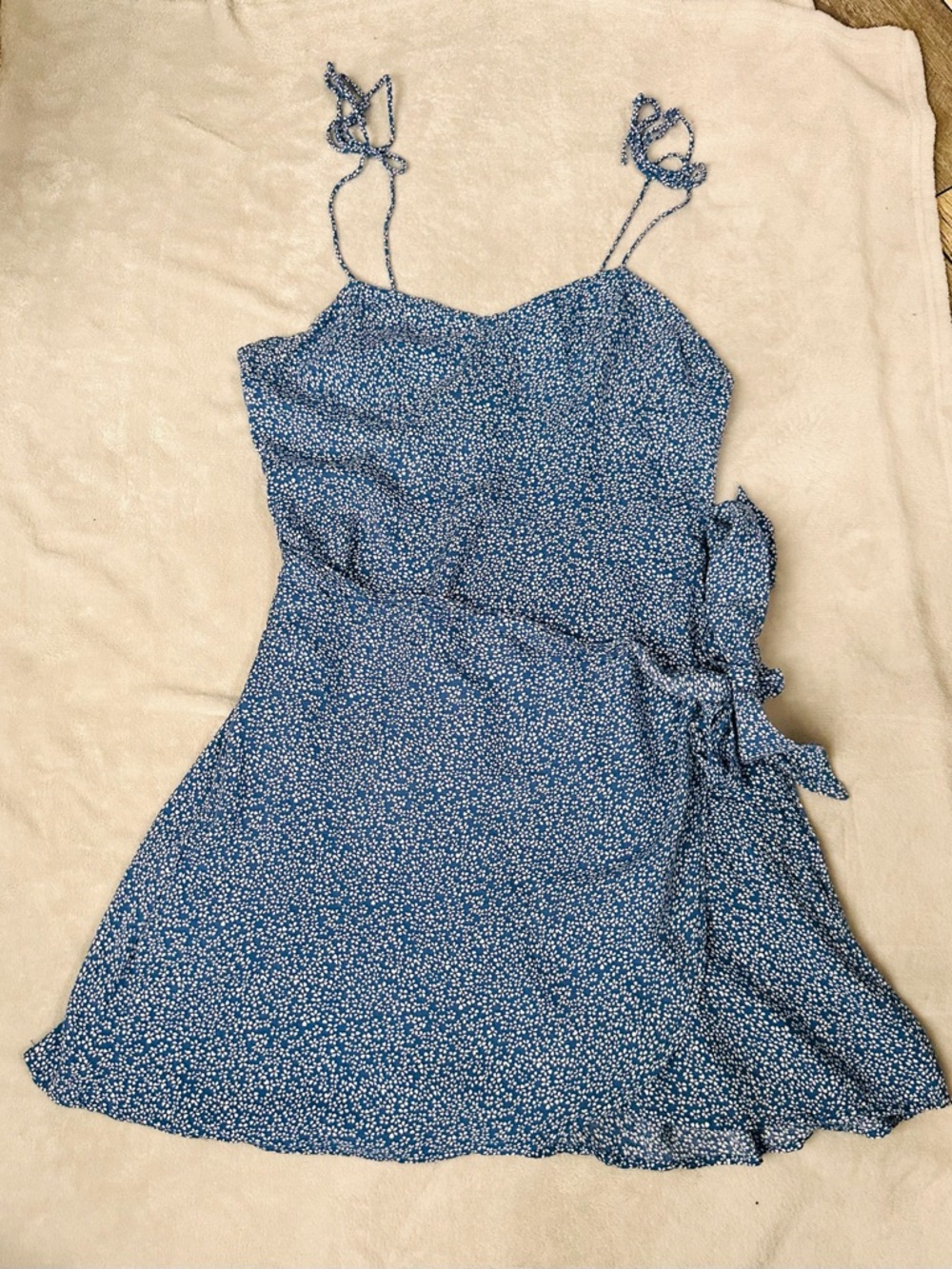 Zaful Blue Mini Tie-Waist Floral Slip Dress